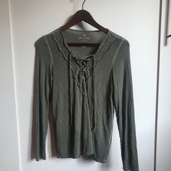 American Eagle Green Long Sleeve Top - Picture 1 of 5